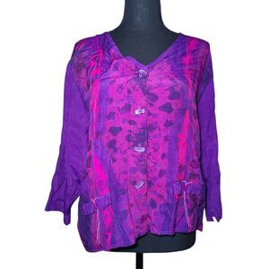 Nino Wong California Purple & Pink Button Up Vintage Blouse Women's Size Small